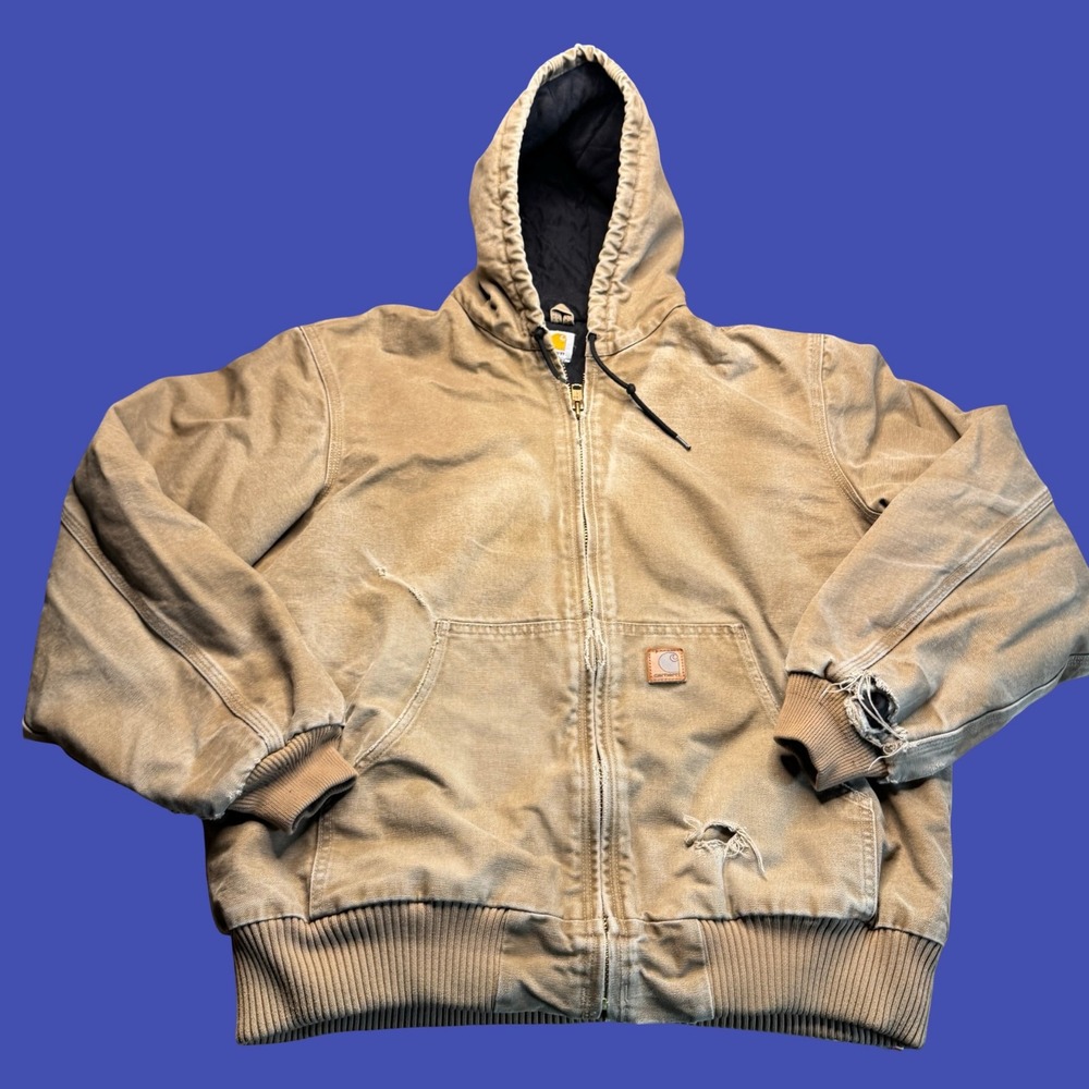 Carhartt J130 FRB Duck Jacket Large Tall Canvas Workwear Faded Grunge Thrashed